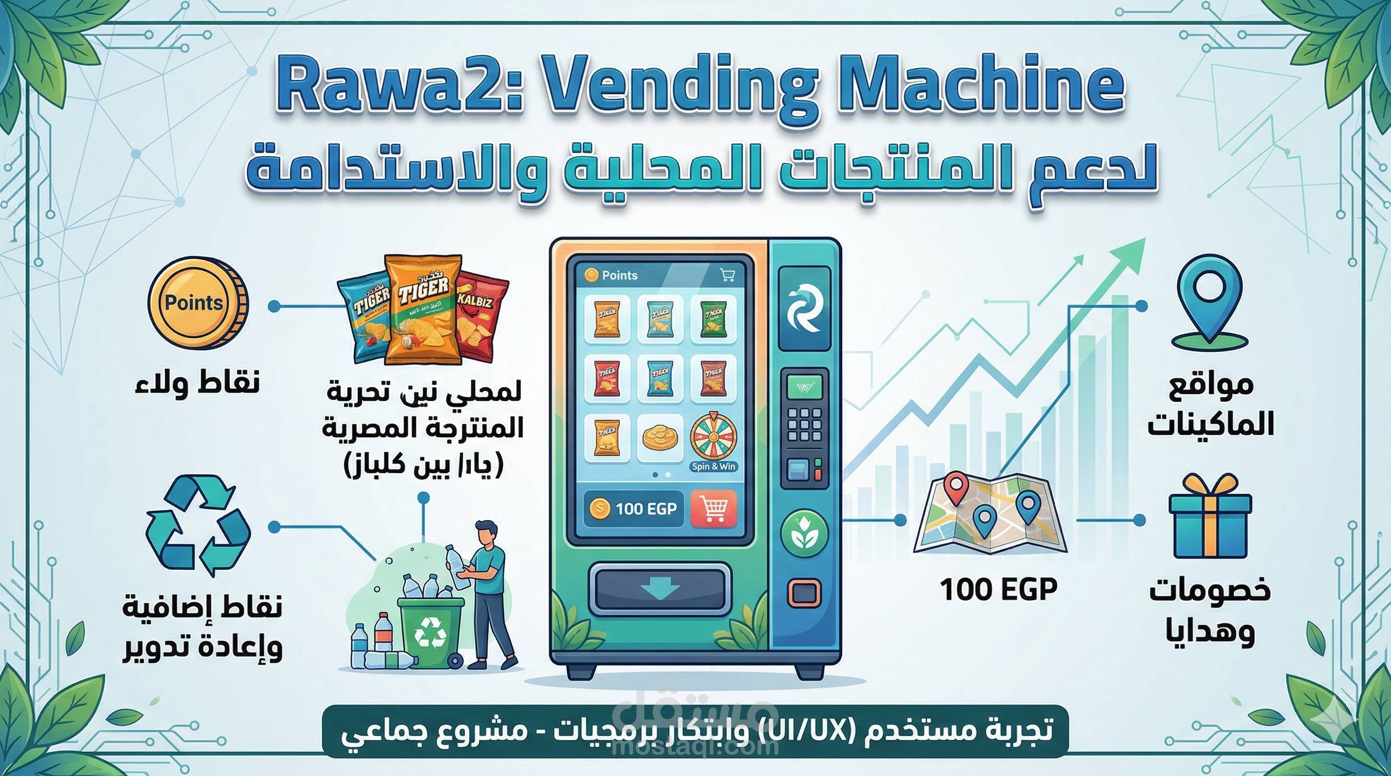 تصميم وتطوير مفهوم ماكينة بيع ذاتية (Vending Machine) لدعم المنتجات المحلية والاستدامة.