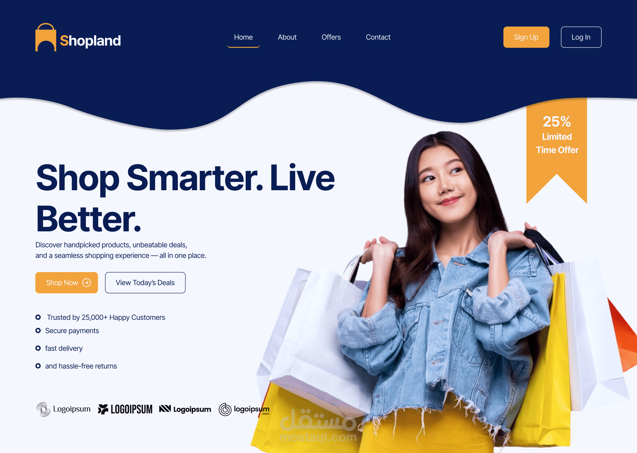 تصميم صفحه هبوط (Landing page) لمنصه لتسوق(Shopland)