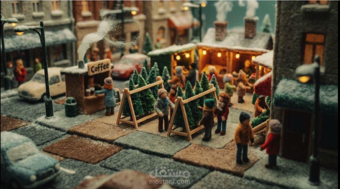 A Cozy Wool Miniature Winter City _ Cinematic Diorama