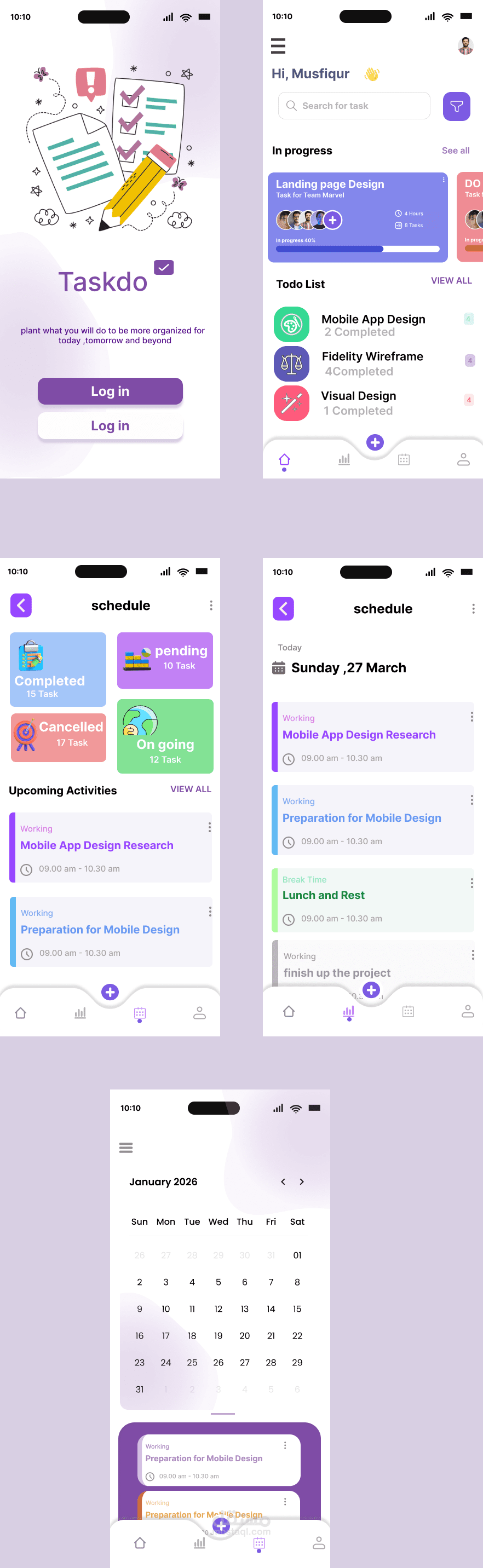 5 mobile app screens on figma {taskdo project}