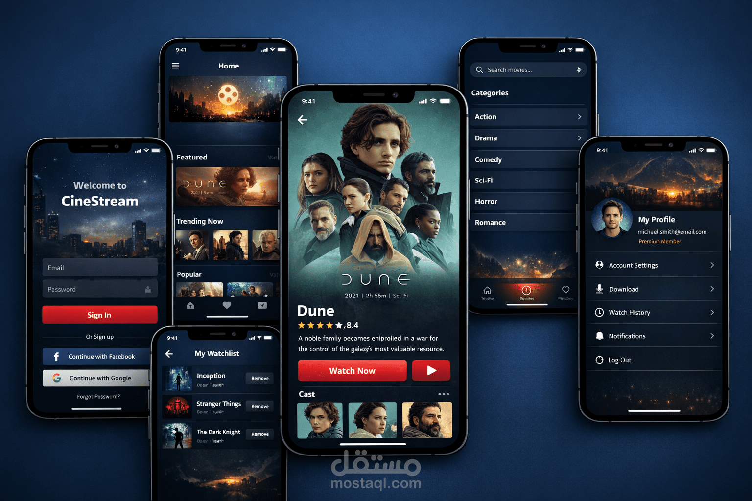 تصميم تطبيق متابعة الأفلام و المسلسلات "CinemaStream"