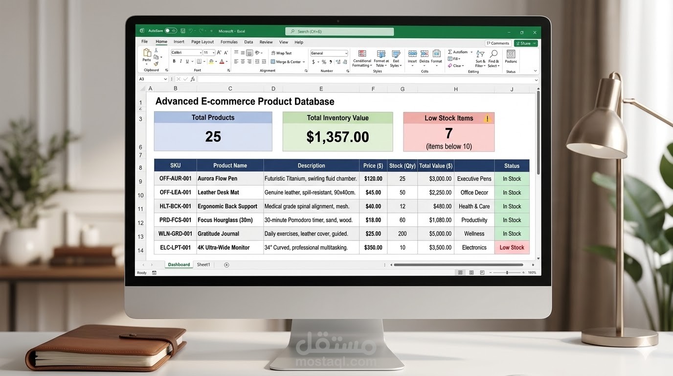 نظام متطور لإدارة وإدخال بيانات المنتجات (25 صنف) مع لوحة تحكم ذكية
