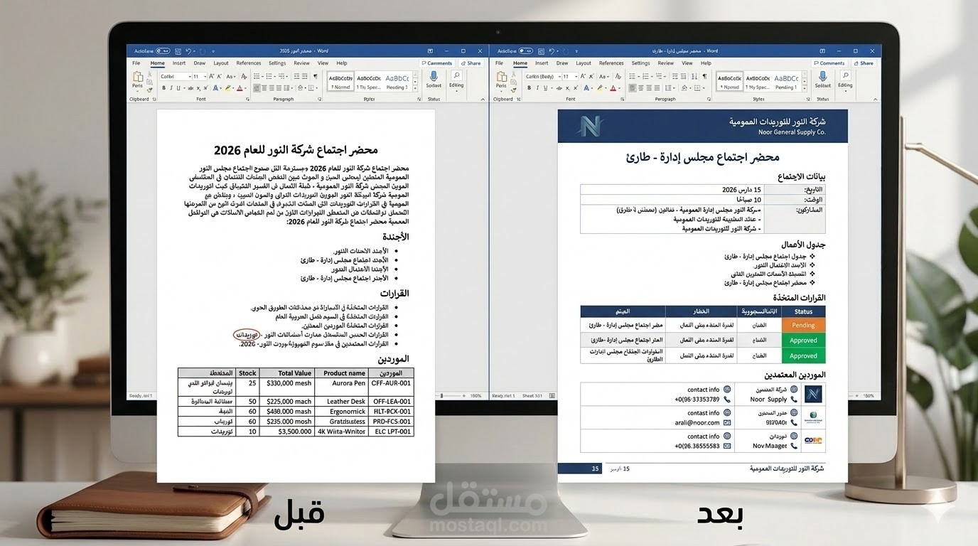 تنسيق وتدقيق محضر اجتماع رسمي (Board Meeting Minutes) مع نظام تتبع القرارات