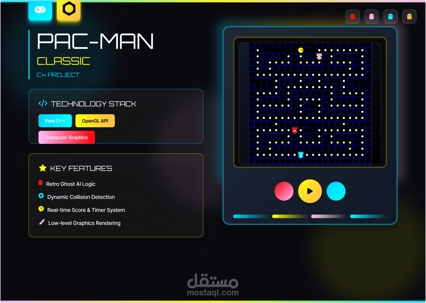 تطوير لعبة Pac-Man الكلاسيكية باستخدام C++ و OpenGL