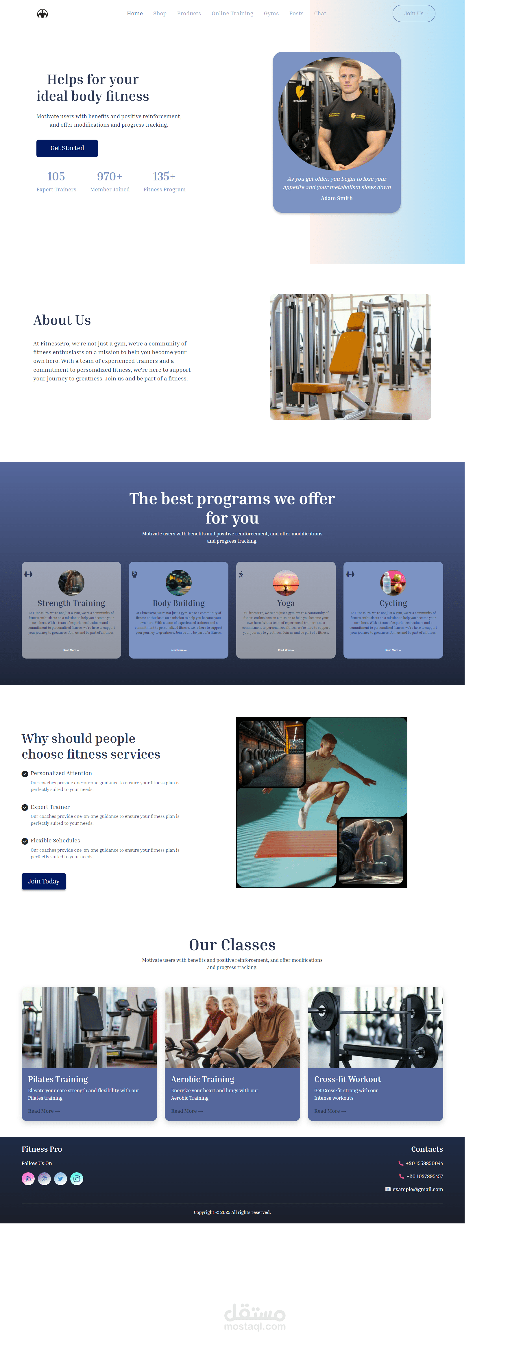 تصميم وتطوير موقع نادي رياضي (Gym & Fitness Website)