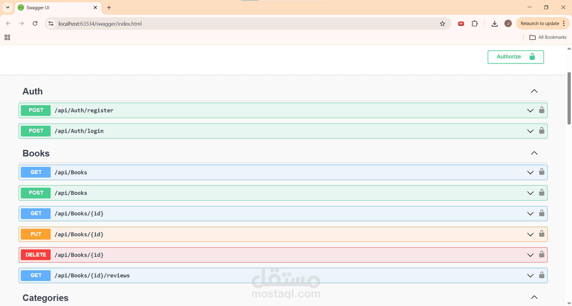 تطوير RESTful API كامل لمنصة قراءة كتب باستخدام ‎.NET