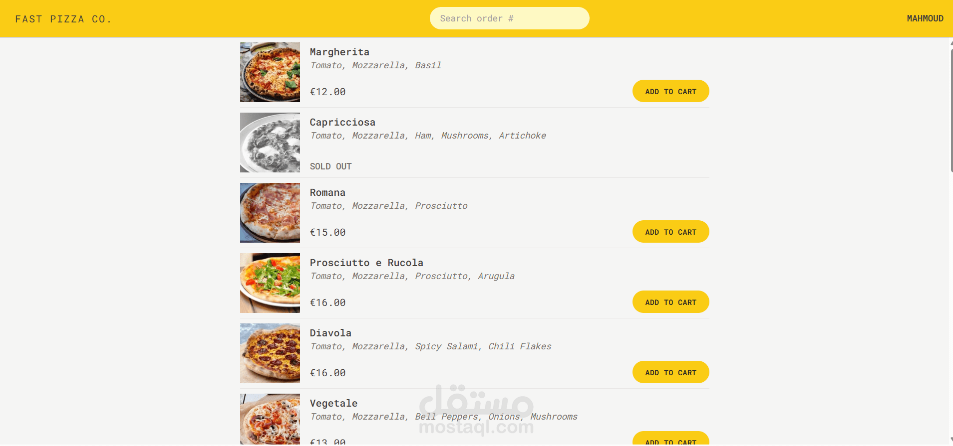 Pizza order website