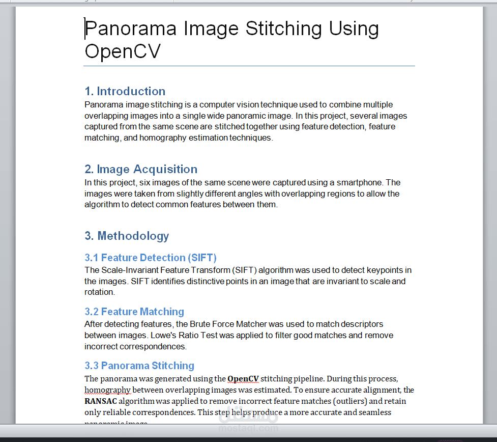Panorama Image Stitching using OpenCV Project Report