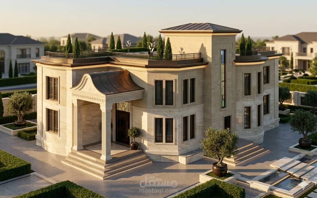 تصميم وإخراج فيلا "نيوكلاسيك" فاخرة | نمذجة BIM وإظهار معماري واقعي