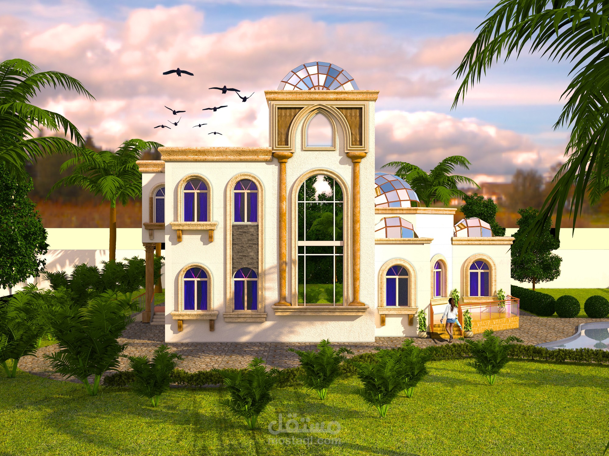 تصميم فيلا مودرن مع حديقة خارجية