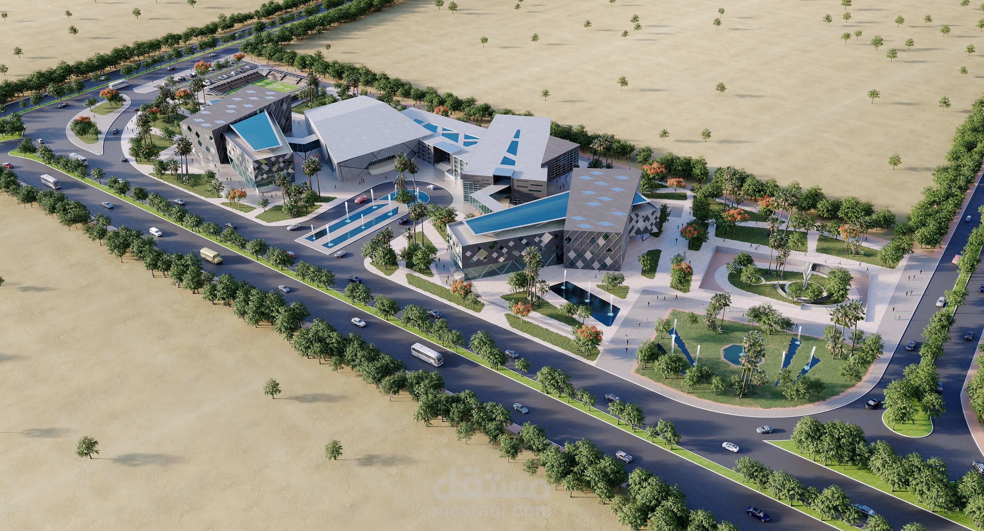 تصميم مدينة جامعية تحتوي علي ثلاث اقسام تصميم حديث مع مراعاة ذوى الاعاقة وكود الحريق والنواحي البيئية والهوية المعمارية