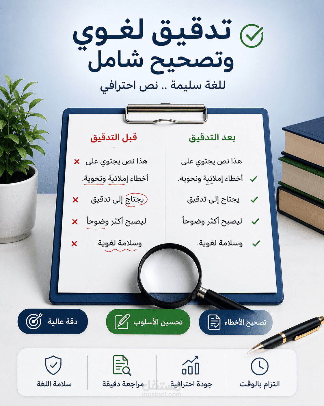 تدقيق لغوي وتصحيح الأخطاء الإملائية والنحوية