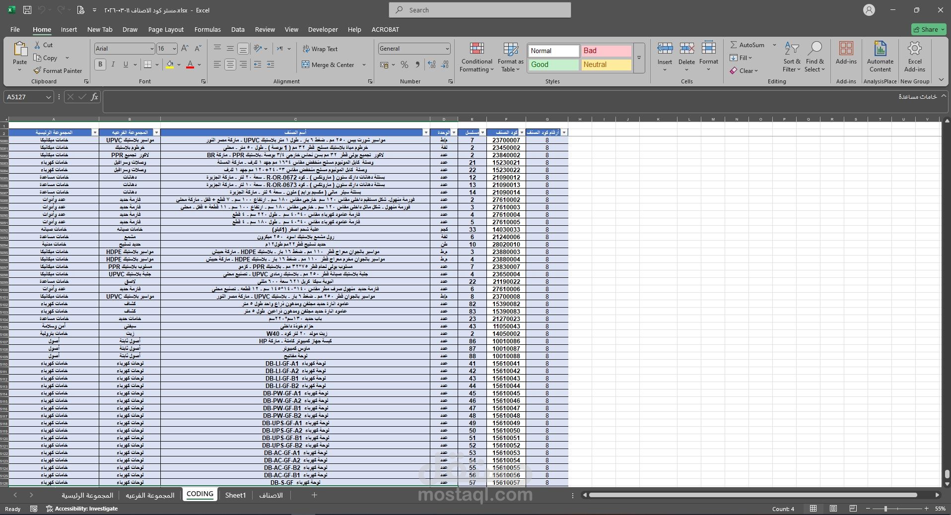 تكويد اصناف المخازن