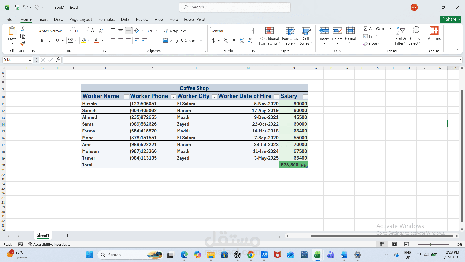 My first assignment while learning excel