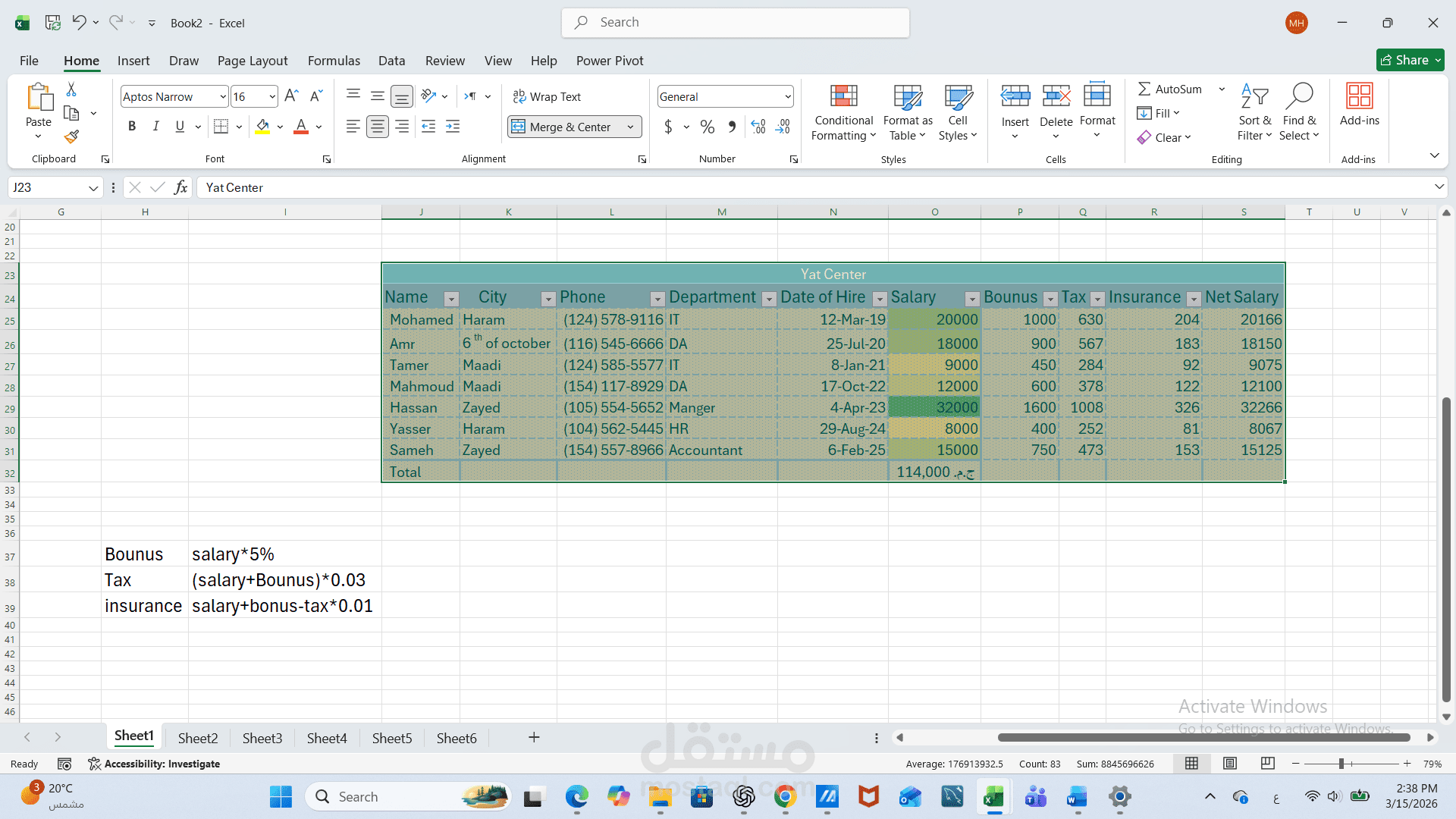 My second assignment in Excel