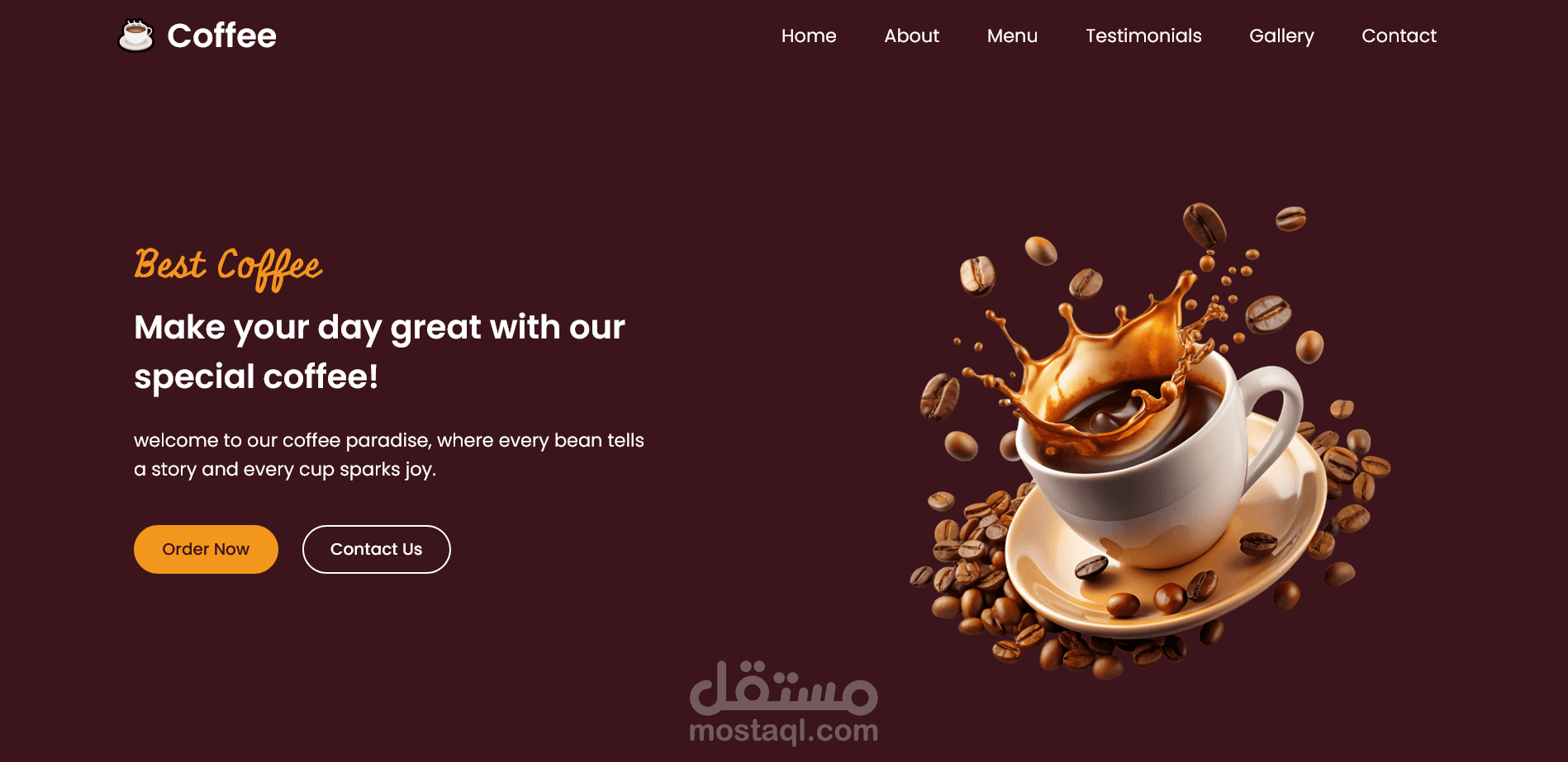 تصميم وتطوير موقع كافيه احترافي متجاوب باستخدام HTML, CSS, JavaScript