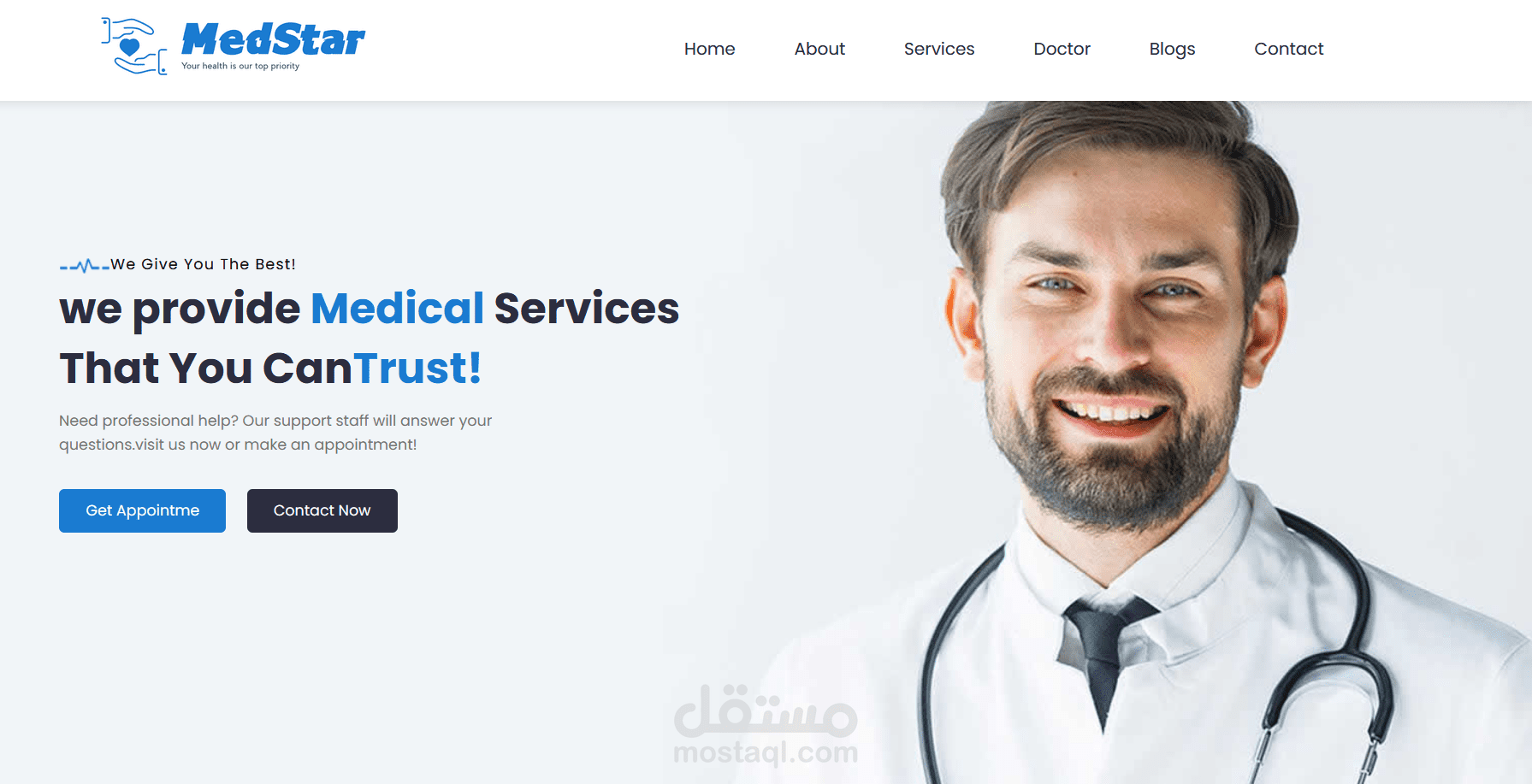 تصميم وتطوير موقع مستشفى احترافي متجاوب باستخدام HTML, CSS, JavaScript