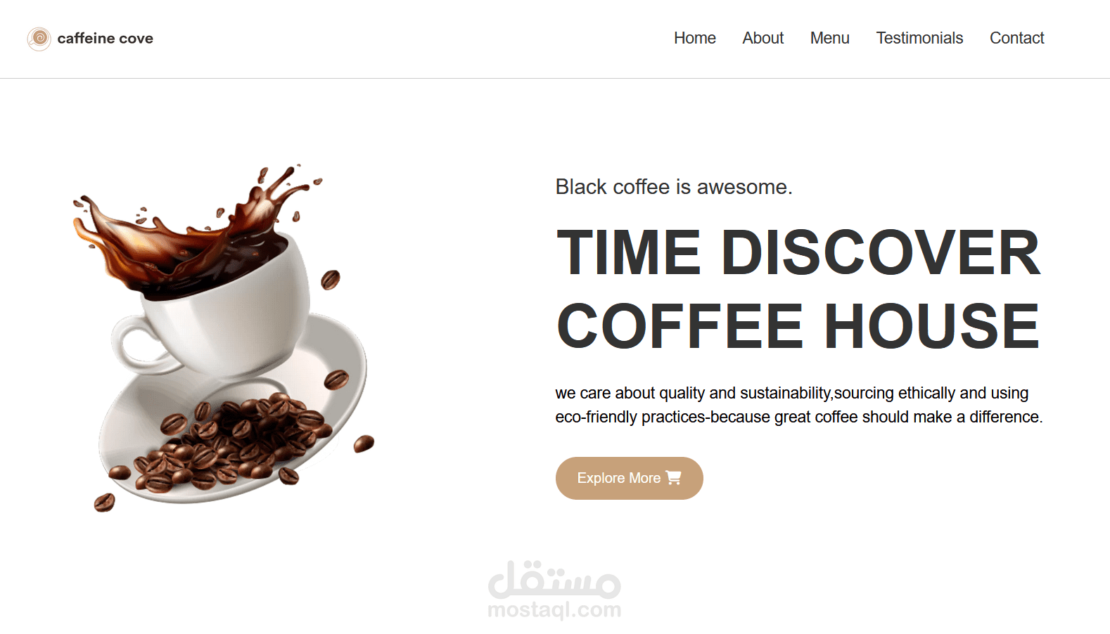 تصميم وتطوير موقع كافيه احترافي متجاوب باستخدام HTML, CSS, JavaScript