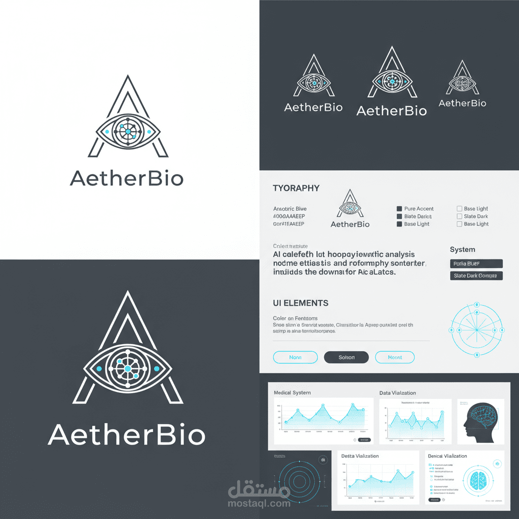 هوية بصرية متكاملة لشركة AetherBio (تحليل طبي بالذكاء الاصطناعي)