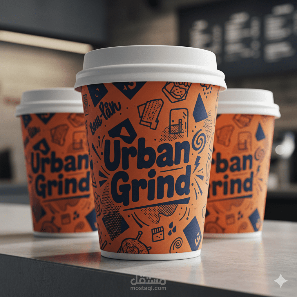 هوية بصرية متكاملة لمقهى "Urban Grind" (نمط Street Art العصرى)
