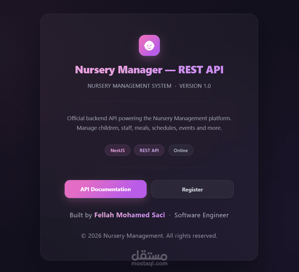 نظام Backend متكامل لإدارة الحضانات (Nursery Management API)