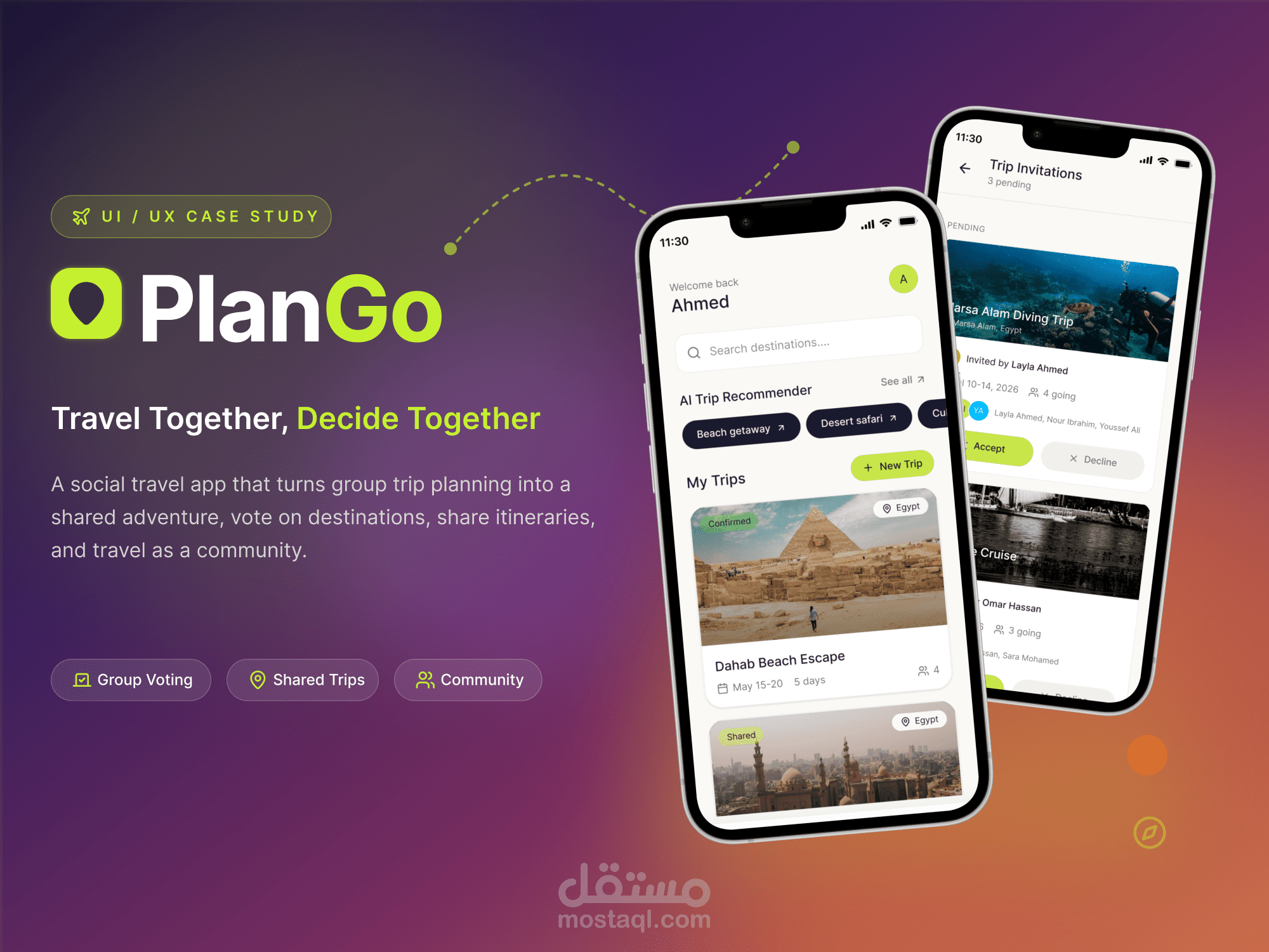 تصميم UX/UI متكامل لتطبيق جوال لتخطيط الرحلات الجماعية