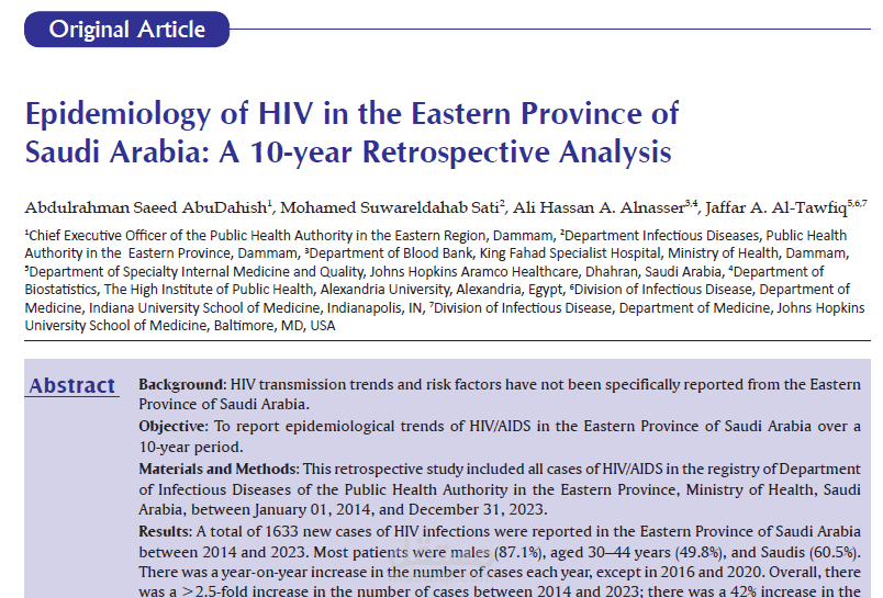 Epidemiology of HIV in the Eastern Province of Saudi Arabia: A 10-year Retrospective Analysis