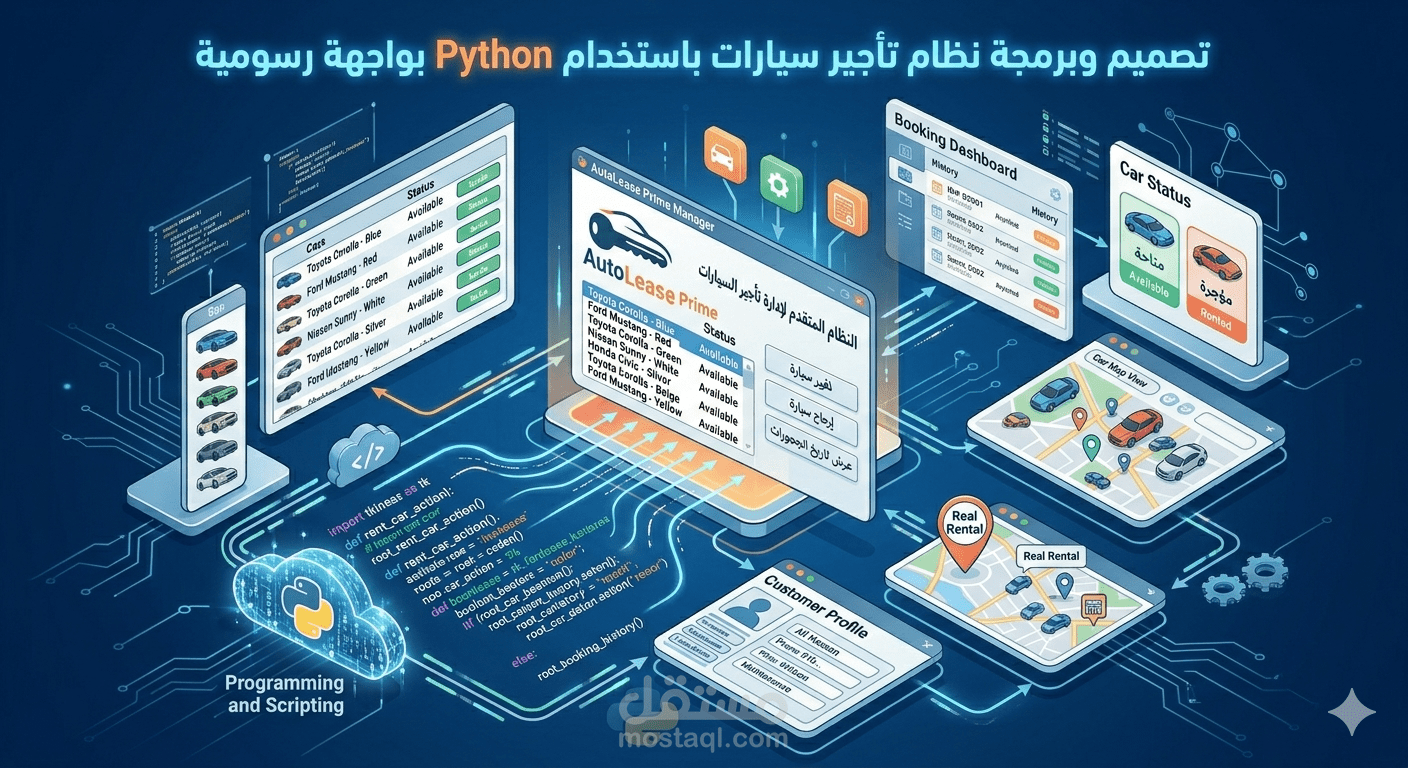 تصميم وبرمجة نظام تأجير سيارات باستخدام Python بواجهة رسومية