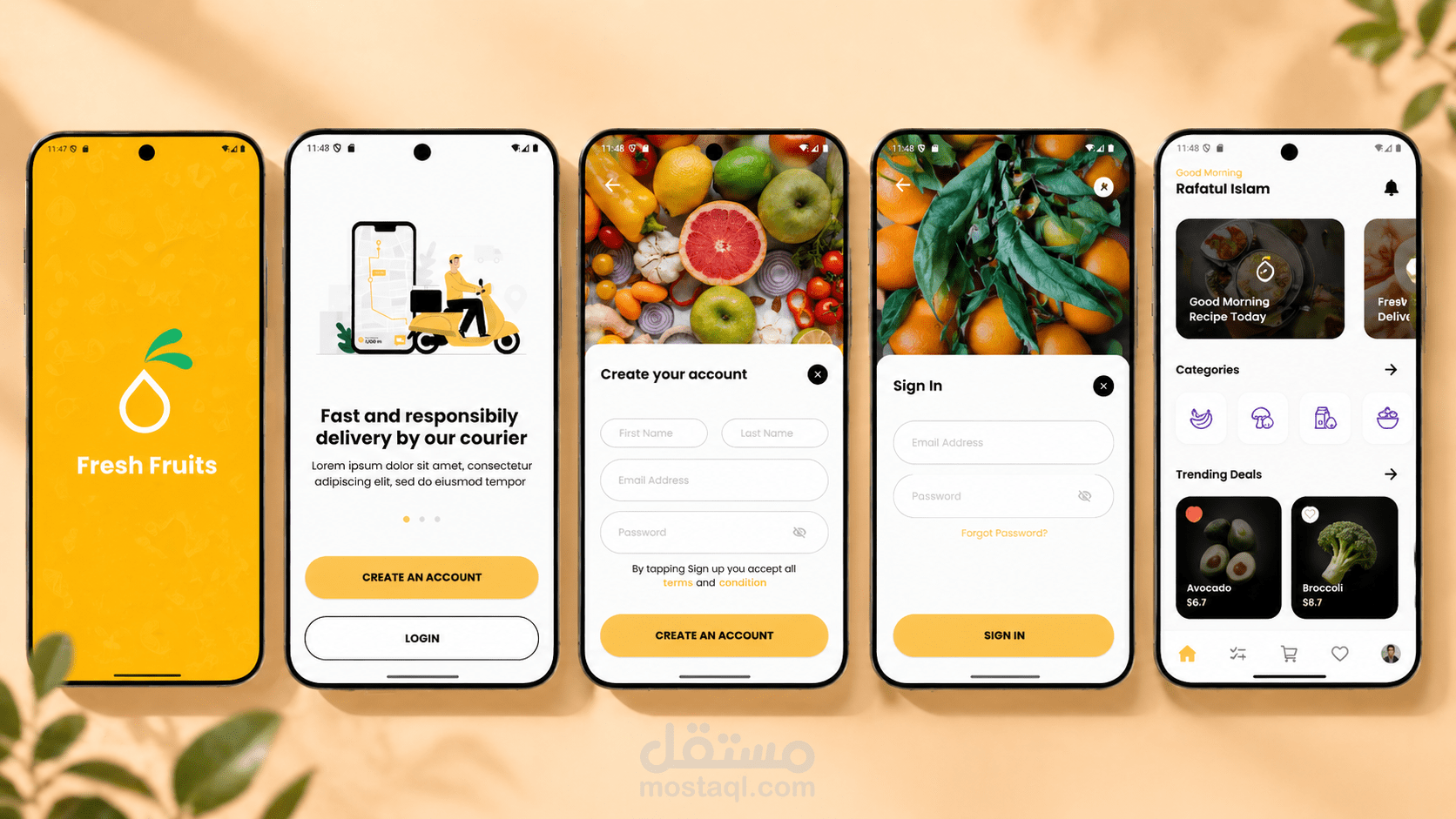 تصميم وتطوير واجهات تطبيق بFresh Fruits باستخدام Flutter