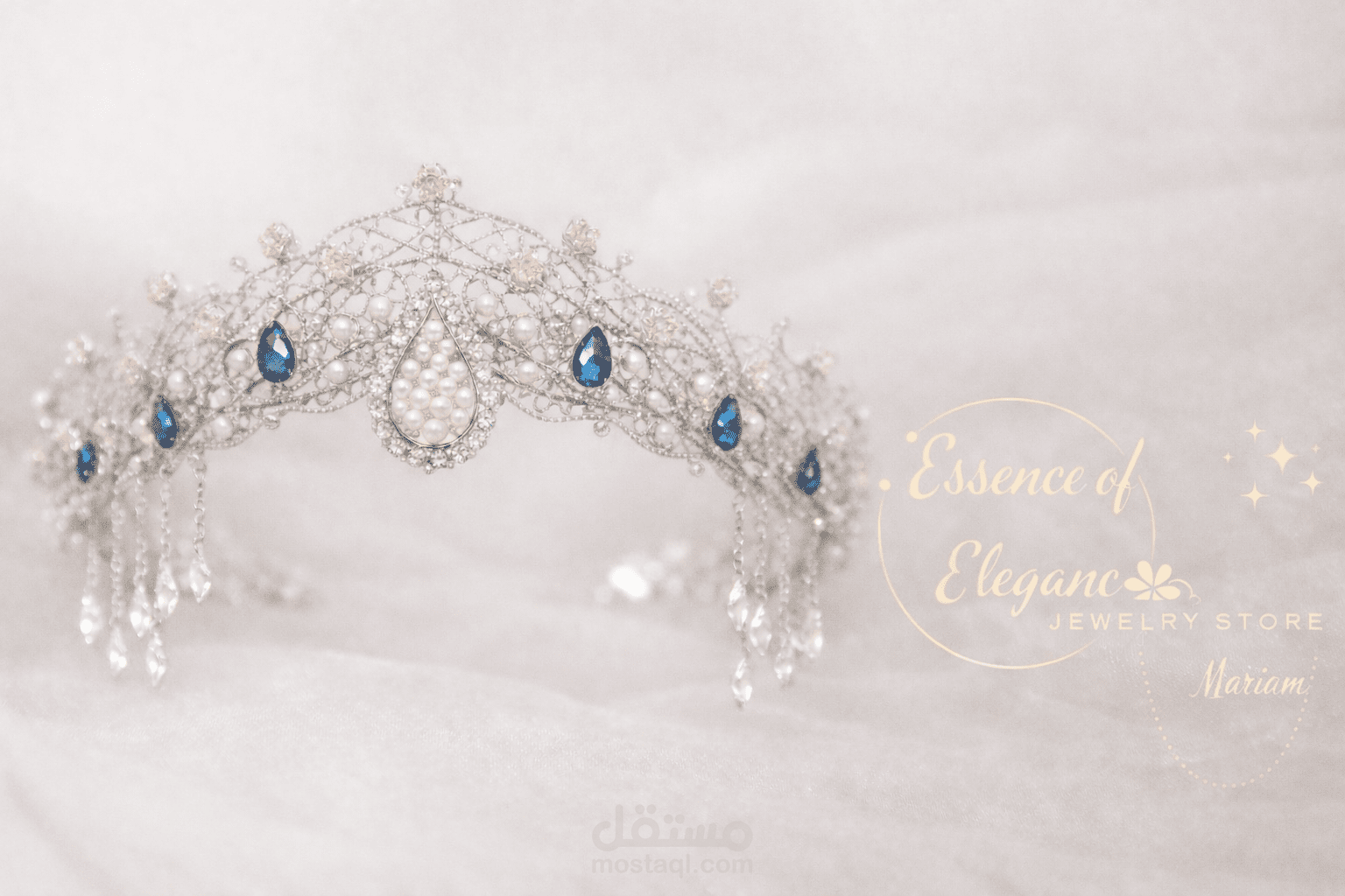 "تاج ندى الفجر الملكي - تصميم يجمع بين البلاتين واللؤلؤ والأحجار الكريمة"