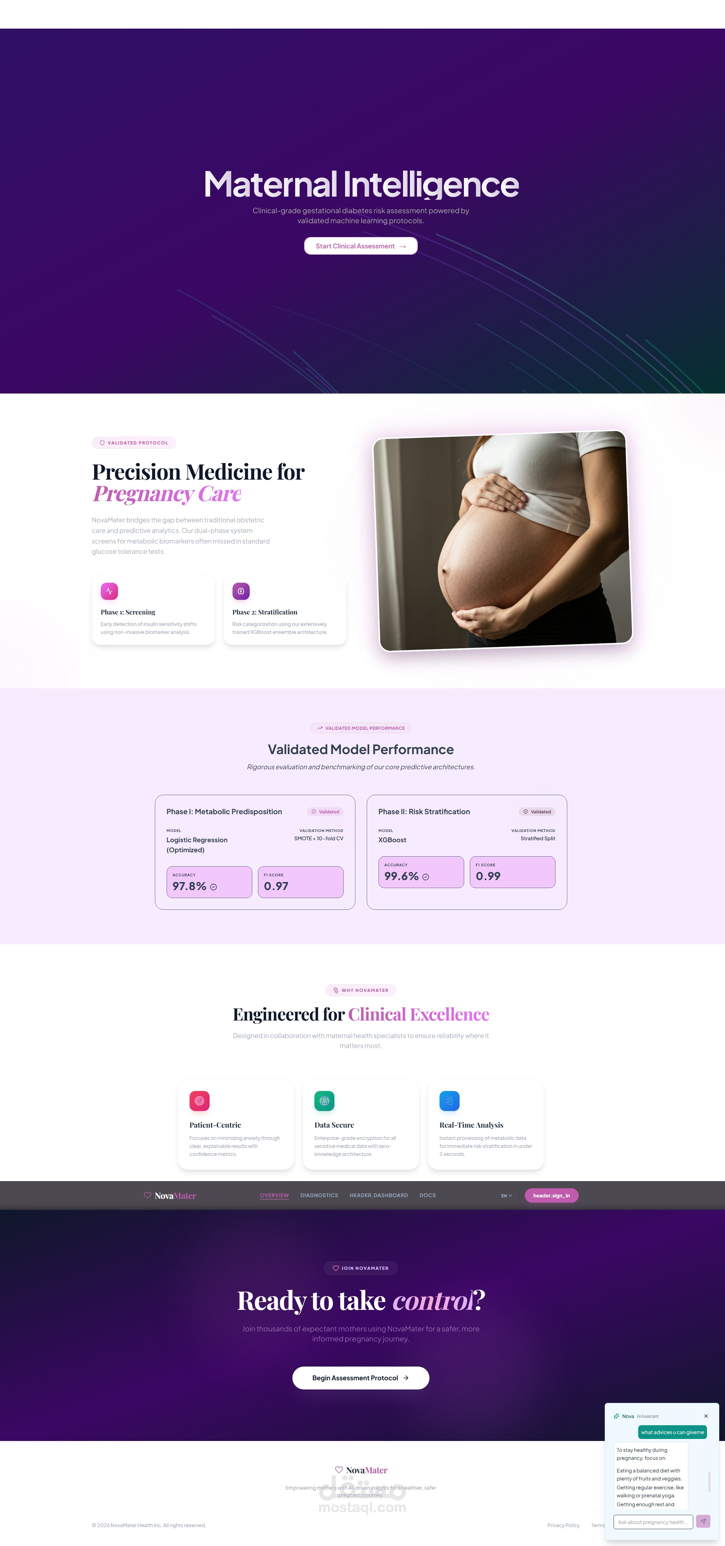 NovaMaterموقع ويب لتنبؤ بمرض السكري للنساء الحوامل عن طريق الذكاء لاصطناعي