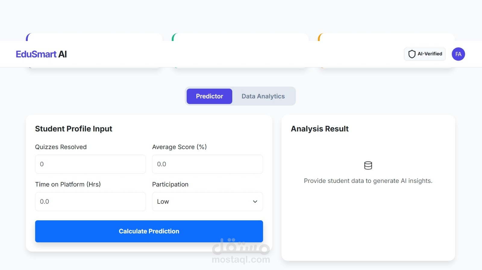 نظام ذكاء اصطناعي (End-to-End AI Dashboard) للتنبؤ بنجاح الطلاب في منصات