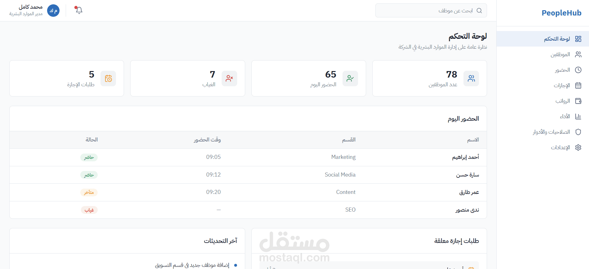 PeopleHub — نظام إدارة الموارد البشرية والموظفين (HR Management System)
