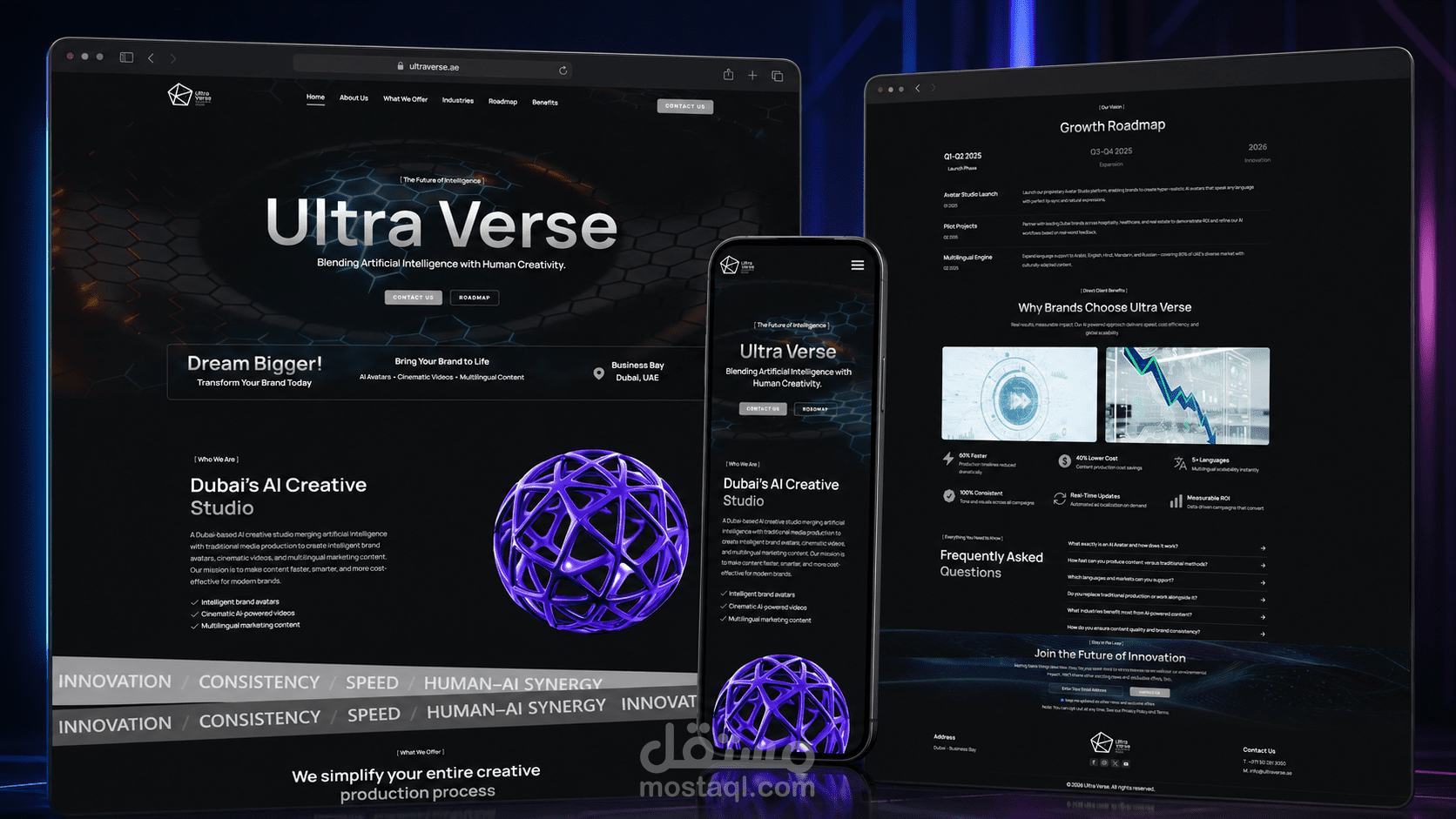 Ultra Verse - صفحة هبوط لاستوديو إبداعي يعتمد على الذكاء الاصطناعي