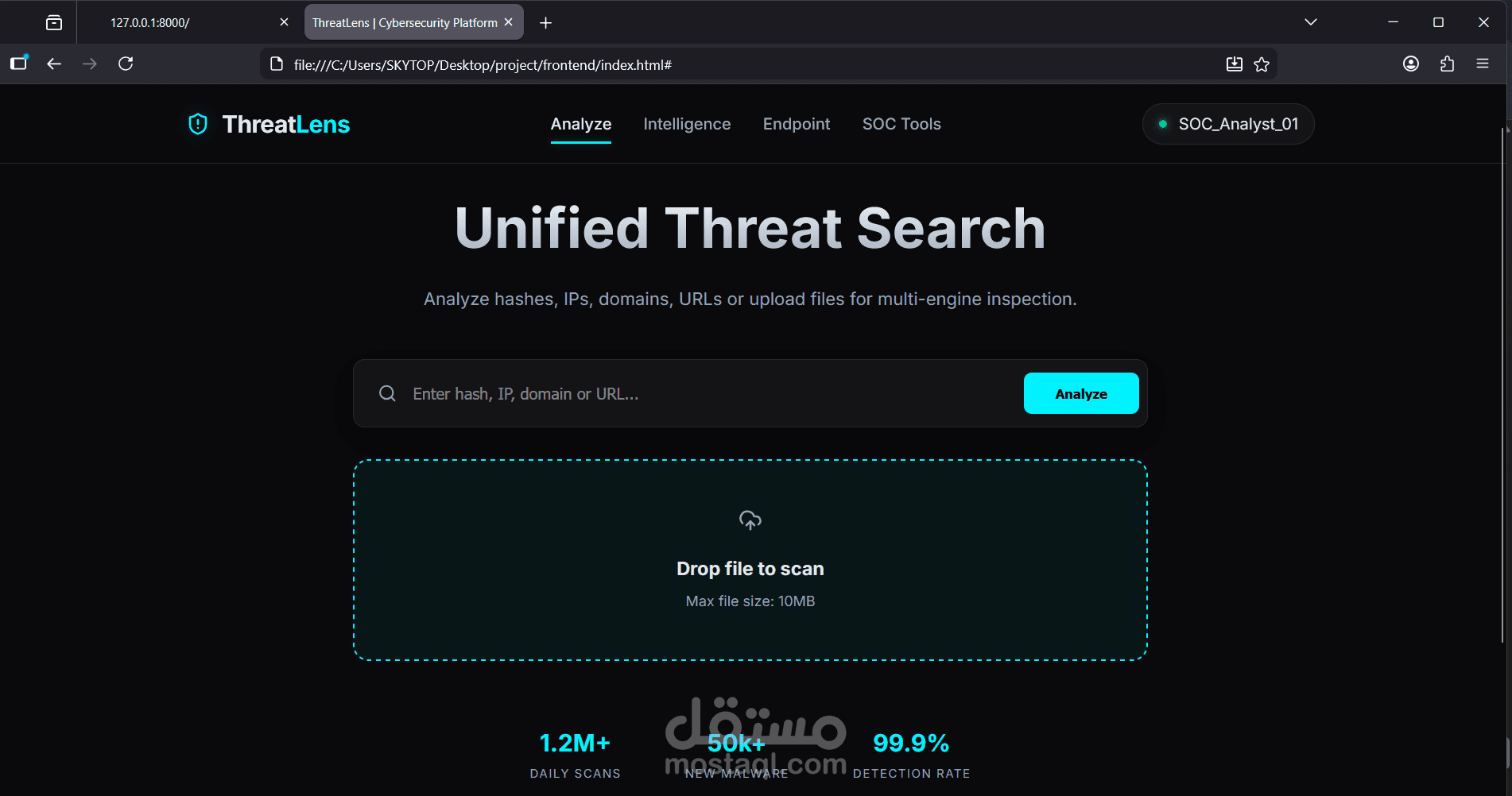 تصيميم موقع Threat intelligence يقوم بحفظ الملفات و التأكد من سلامتها
