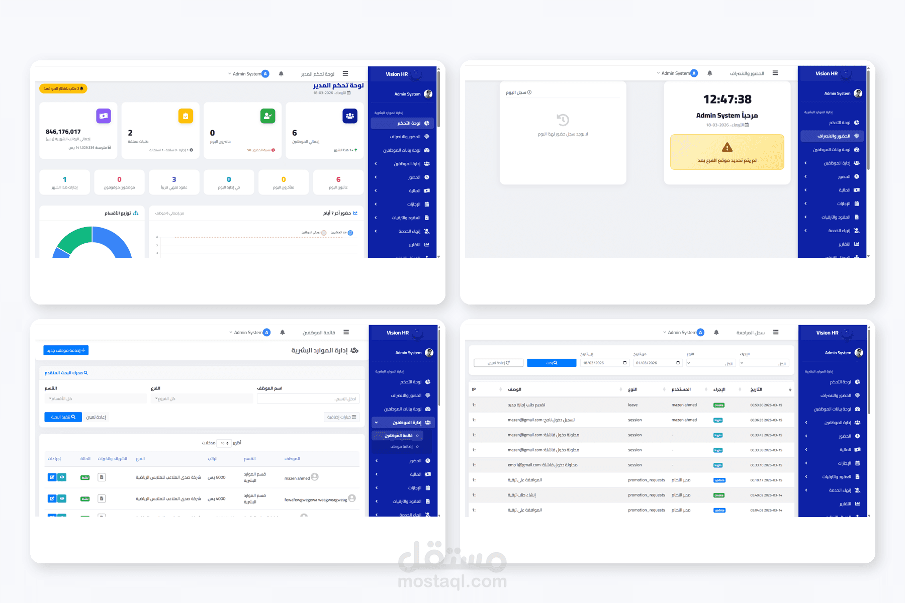 نظام إدارة الموارد البشرية (HR System) متكامل مع لوحة تحكم وتحليلات متقدمة