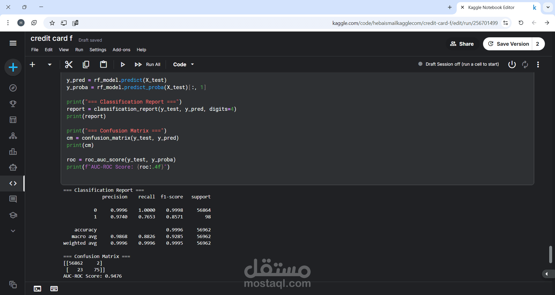 Credit Card Fraud Detection باستخدام Machine Learning (Random Forest & SMOTE)