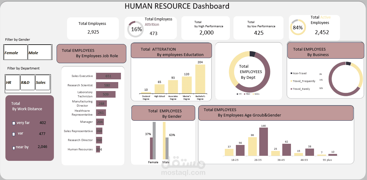 تحليل بيانات الموارد البشرية وتصميم لوحة معلومات تفاعلية (HR Analytics)