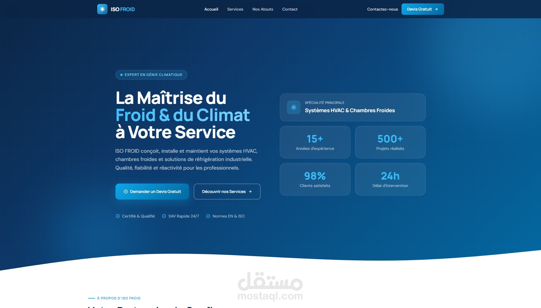 تصميم وبرمجة موقع إلكتروني لشركة متخصصة في الهندسة المناخية والتبريد الصناعي (ISO FROID)