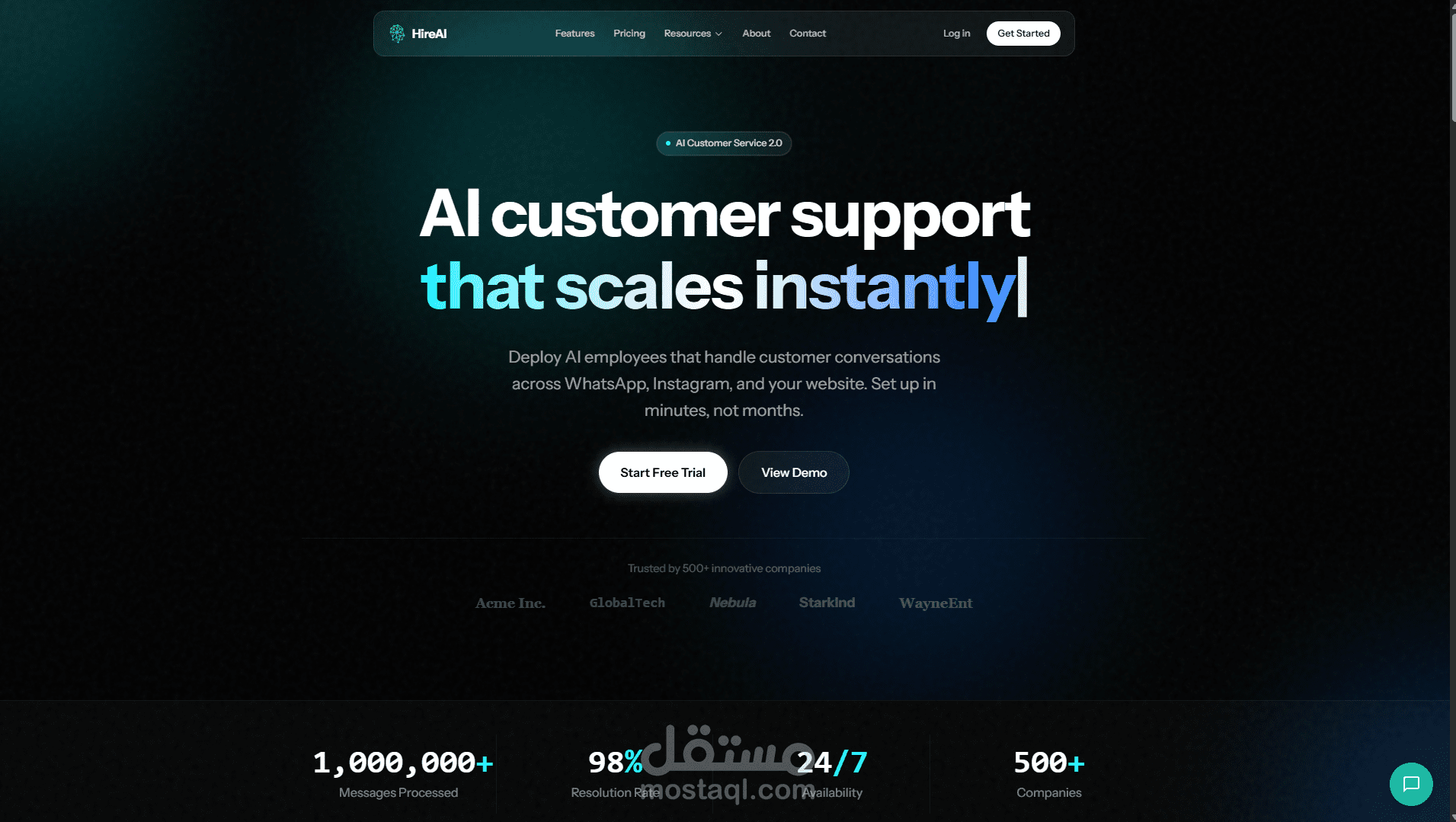 Hire AI - نظام خدمة عملاء ذكي (SaaS)