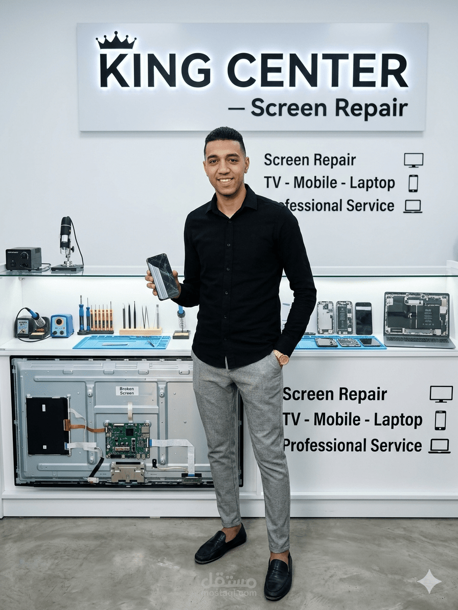 تصميم إعلان احترافي لمحل صيانة شاشات يجذب العملاء ويزيد الطلبات
