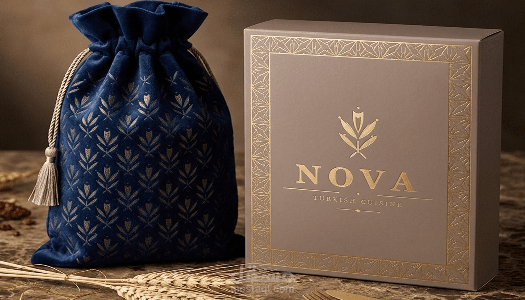 مشروع NOVA | بناء هوية بصرية فاخرة وهندسة تغليف لمطعم تركي