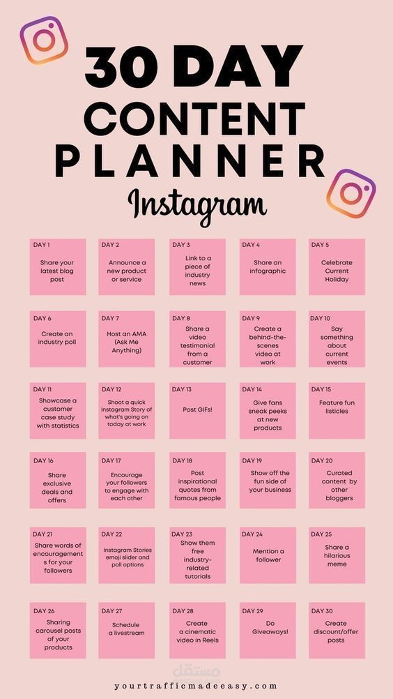 إعداد Content Calendar احترافي لصفحة على Instagram يشمل تخطيط المنشورات، تنظيم مواعيد النشر، وتقديم أفكار محتوى مناسبة لزيادة التفاعل.