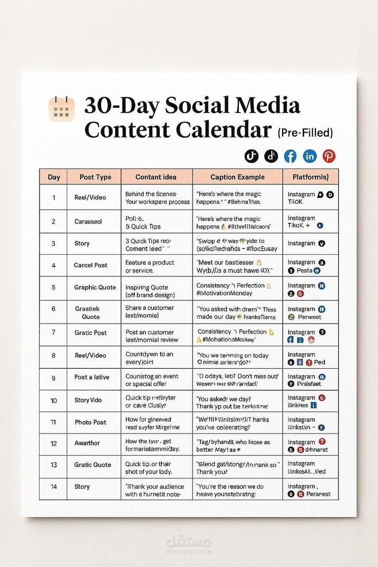 إعداد Content Calendar احترافي لمنصات السوشيال ميديا