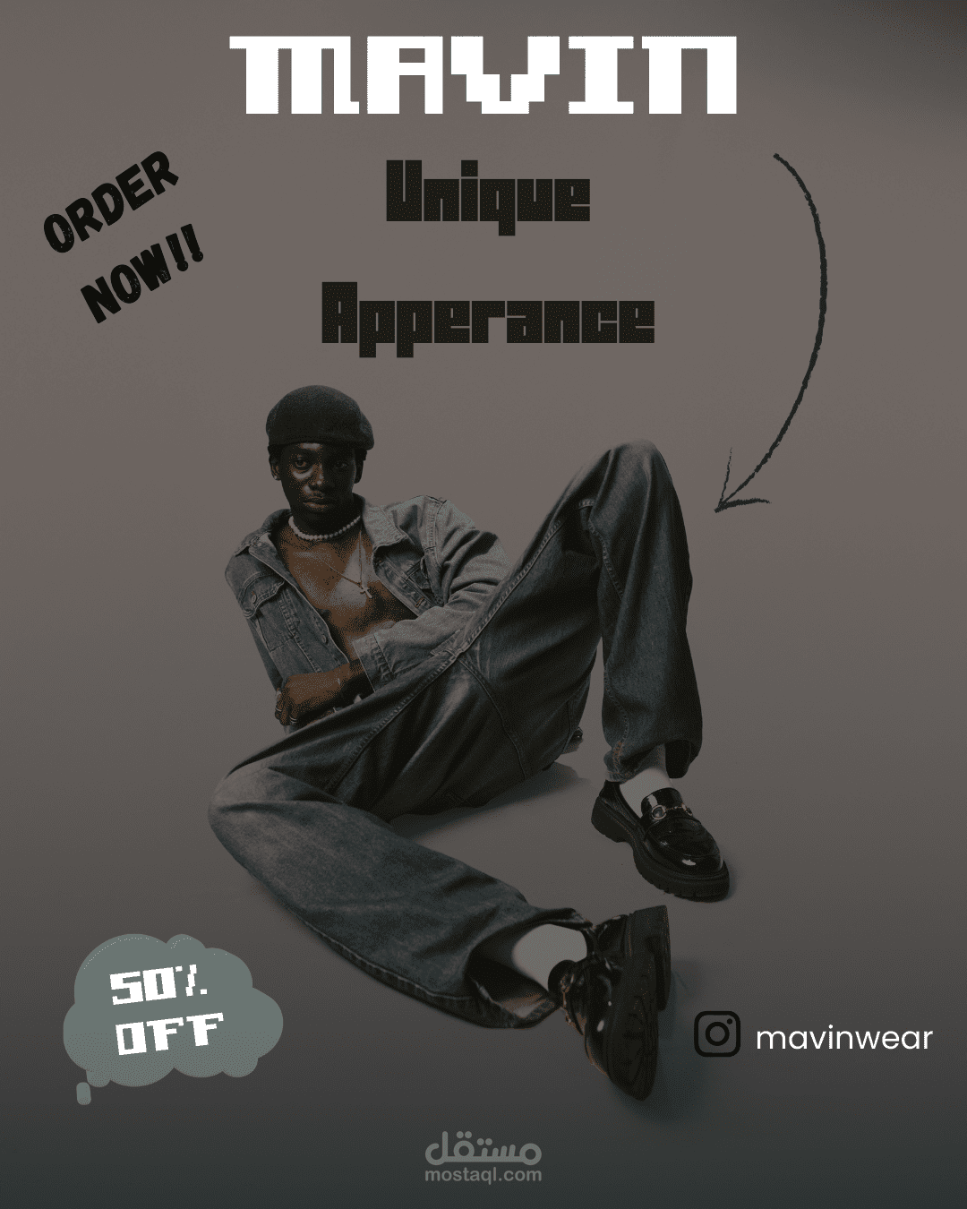 بوستر تسويقي لبراند Mavin للملابس.