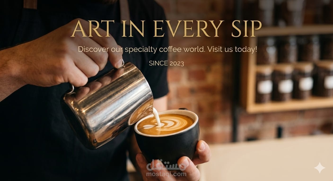 تصميم بوستر إعلاني لمقهى متخصص – "Art in Every Sip"