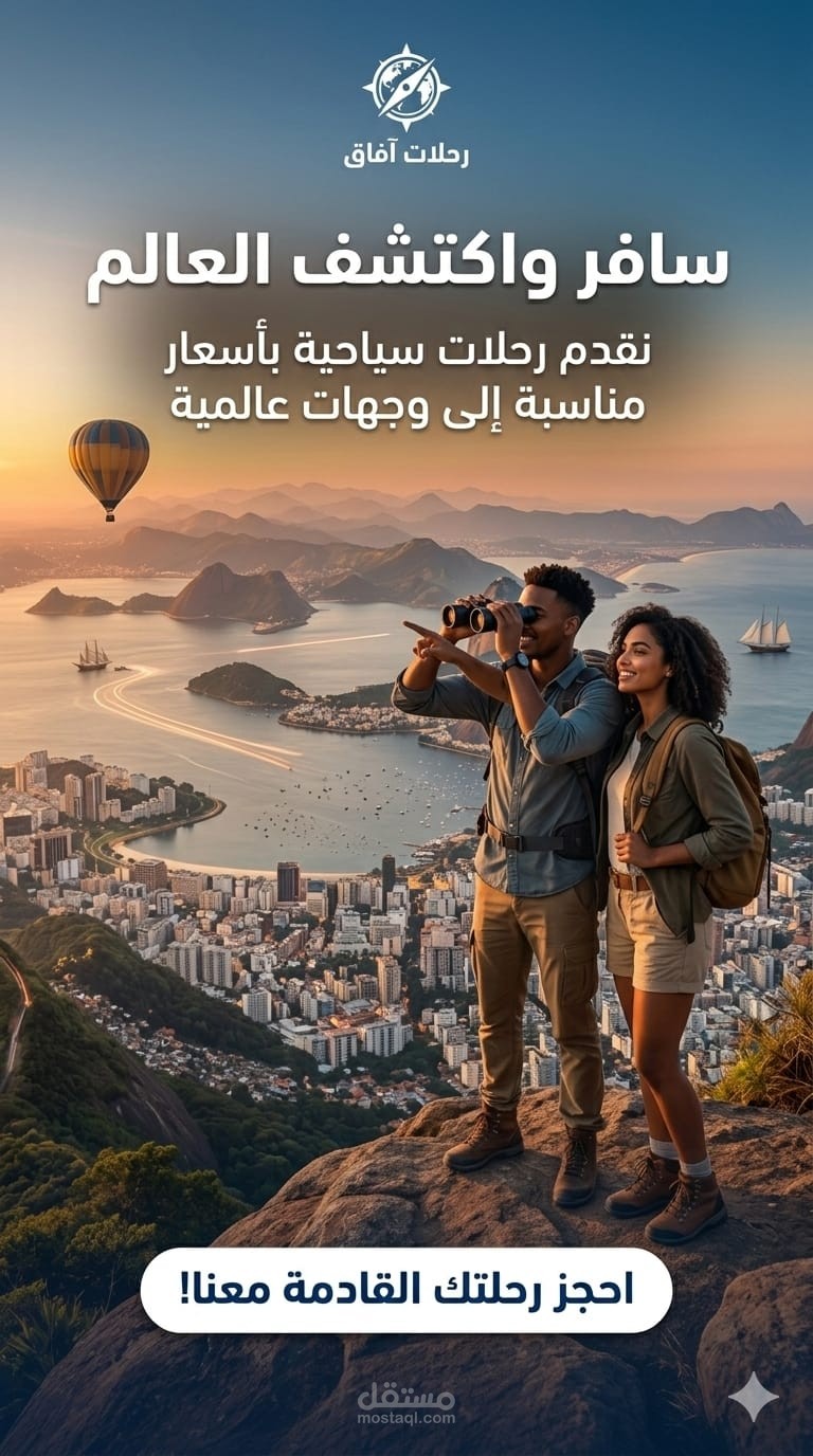 تصميم بوستر دعائي لوكالة سياحية – "رحالت آفاق"