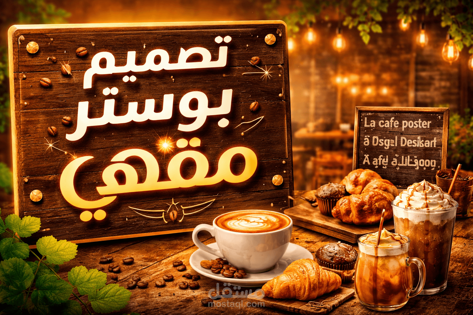 تصميم بوستر احترافي لمقهى بأسلوب دافئ وجذاب