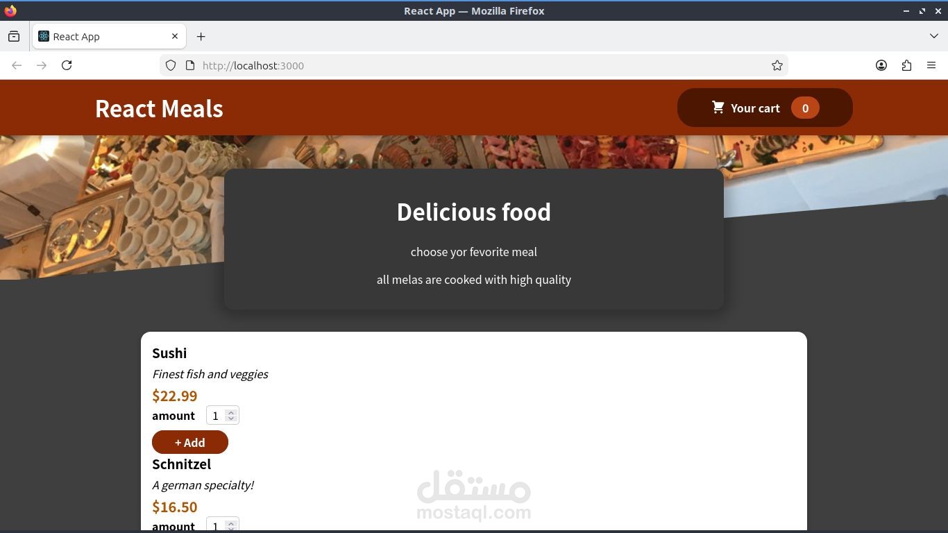 تطبيق react Meals لطلب الوجبات  باستخدام React.js.