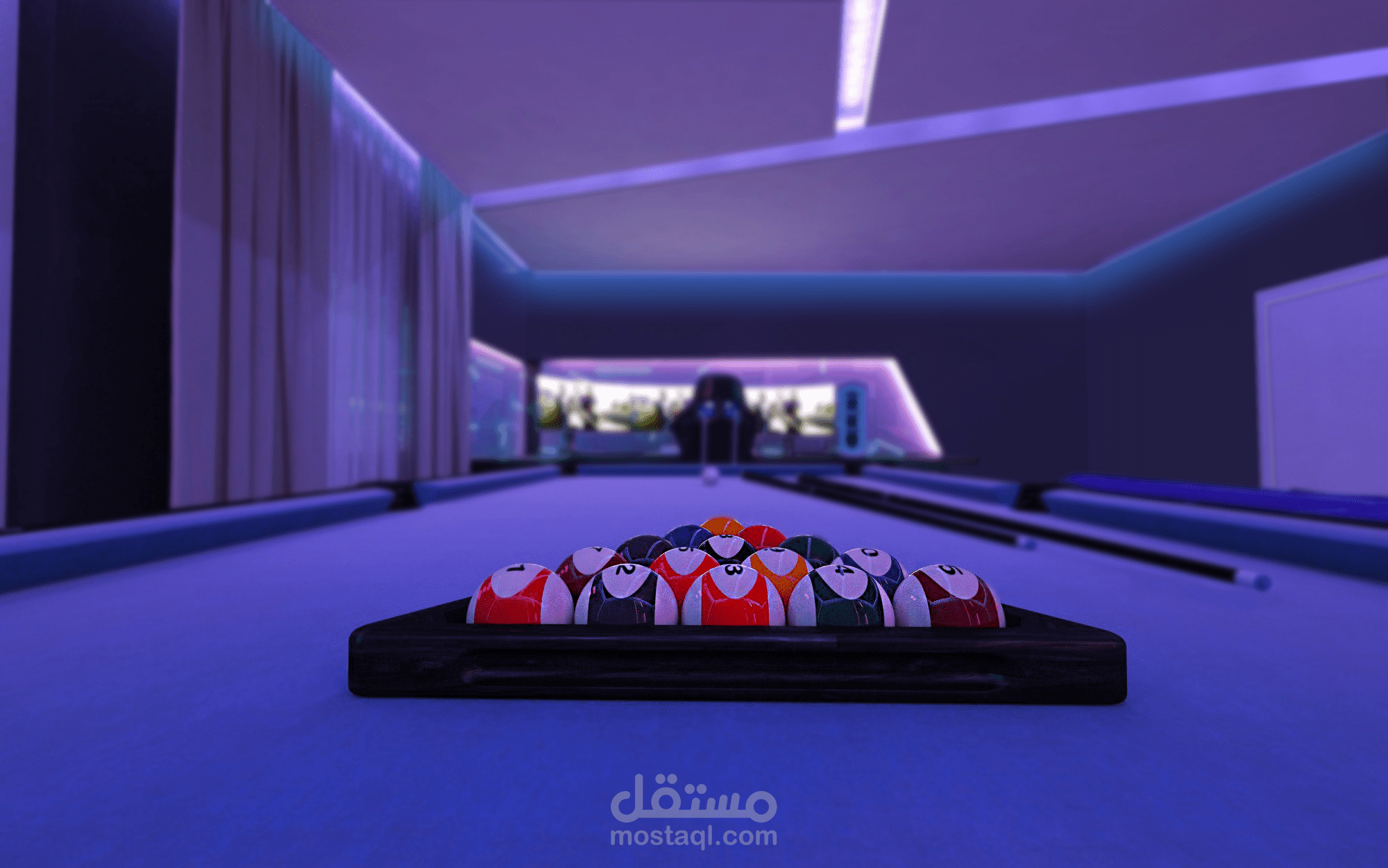 تصميم داخلي لغرفة ترفيه وألعاب (Gaming Room) بنمط Modern Cyberpunk